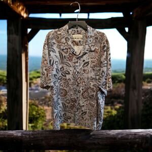 Tommy Bahama Mens Hawaiian Floral Original Shirt XXL‎ 2XL 100% Silk Gray Brown